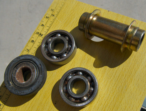 Front axel bearings, very light on grease â€“ that funky black thing is just a seal with a spacer